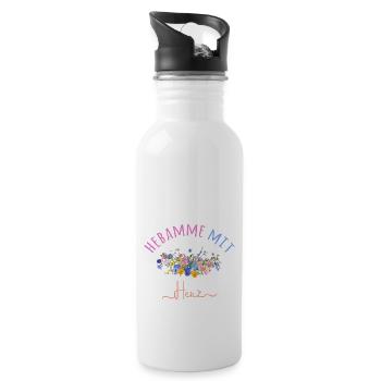 Hebamme mit Herz - personalisierbares Design - Trinkflasche mit integriertem Trinkhalm - Weiß - Rechts