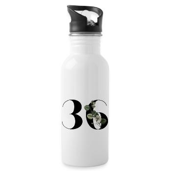 Number 36 Floral Green - 36th Floral Birthday - Water bottle with straw - white - Right