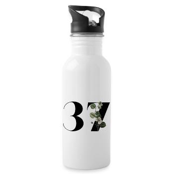 Nummer 37 Blumengrün - 37. Blumengeburtstag - Trinkflasche mit integriertem Trinkhalm - Weiß - Rechts