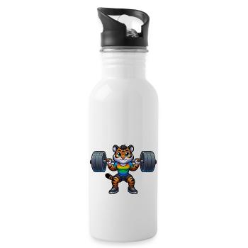 Rainbow Tiger Squatting In The Gym - Water bottle with straw - white - Right