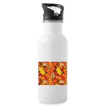 autumn leaves allover pattern - Water bottle with straw - white - Right