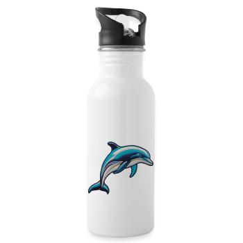 Gestickter Delfin - Trinkflasche mit integriertem Trinkhalm - Weiß - Rechts