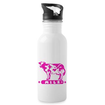 Vache Kawaii Rose - Gourde avec paille intégrée - blanc - Droite