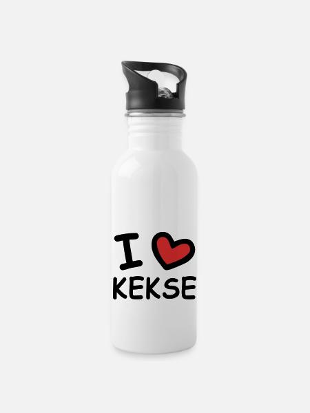 I Love Kekse - Trinkflasche mit integriertem Trinkhalm - Weiß