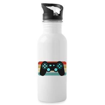 Vintage Retro Gaming Controller - Trinkflasche mit integriertem Trinkhalm - Weiß - Rechts