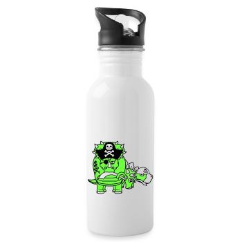 Triceratops Stegosaurus 2 Dinosaurier Pirat Dino - Trinkflasche mit integriertem Trinkhalm - Weiß - Rechts
