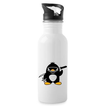 Penguin Ninja Samurai Japanese Katana Fighter - Water bottle with straw - white - Right