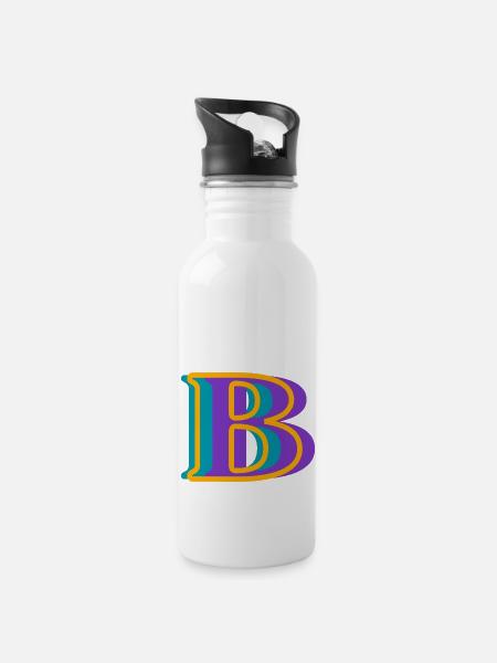 Mehrfarbiger Buchstabe b - originelle Geschenkidee - Trinkflasche mit integriertem Trinkhalm - Weiß