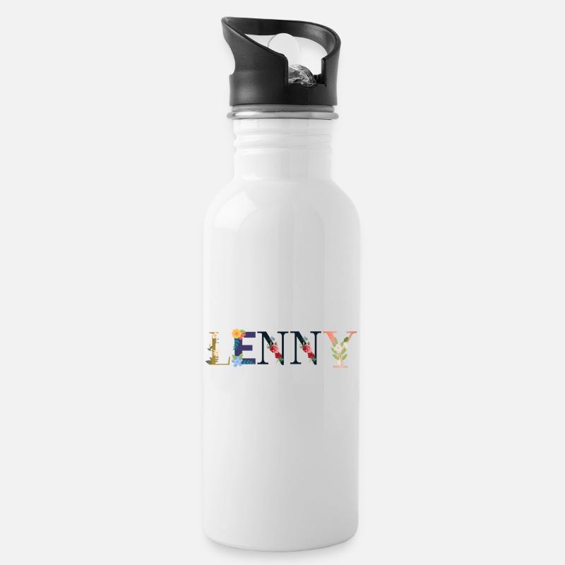 Le nom LENNY décoré de fleurs - Gourde avec paille intégrée - blanc