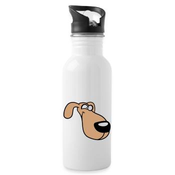 Dog Face Funny Silly Funny Crazy Comic - Water bottle with straw - white - Right