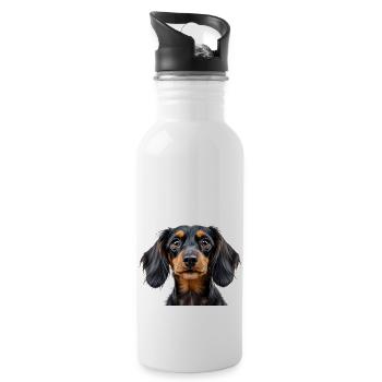 Dachshund dog portrait loyal pets animals snout - Trinkflasche mit integriertem Trinkhalm - Weiß - Rechts