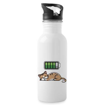 Cat Sleeping Recharging Night Bedtime - Trinkflasche mit integriertem Trinkhalm - Weiß - Rechts