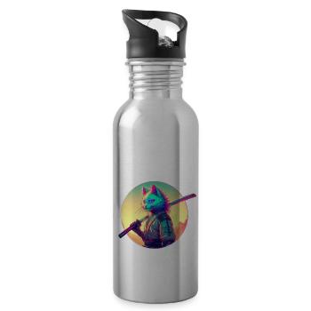 Cyberpunk Katze Samurai Anime - Trinkflasche mit integriertem Trinkhalm - Lightsilver - Rechts