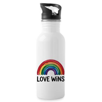 Love Graphic Love gewinnt Rainbow - Trinkflasche mit integriertem Trinkhalm - Weiß - Rechts