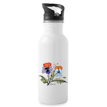 Blumen - Trinkflasche mit integriertem Trinkhalm - Weiß - Rechts