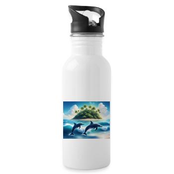 Tanz der Delfine – Tropische Inselträume - Trinkflasche mit integriertem Trinkhalm - Weiß - Rechts