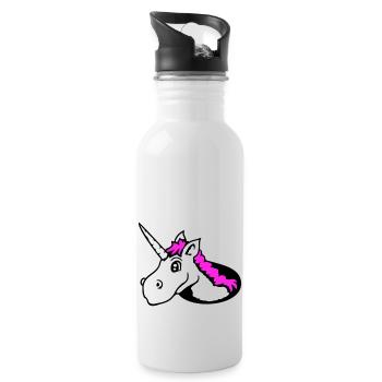 Unicorn Floor Hole Funny Smile Comic Cartoon - Water bottle with straw - white - Right