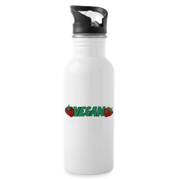 Vegane Erdbeeren Bold Logo - Trinkflasche mit integriertem Trinkhalm - Weiß - Rechts