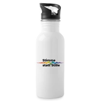 Stimme statt Stille Pride CSD Tonwelle Regenbogen - Trinkflasche mit integriertem Trinkhalm - Weiß - Rechts