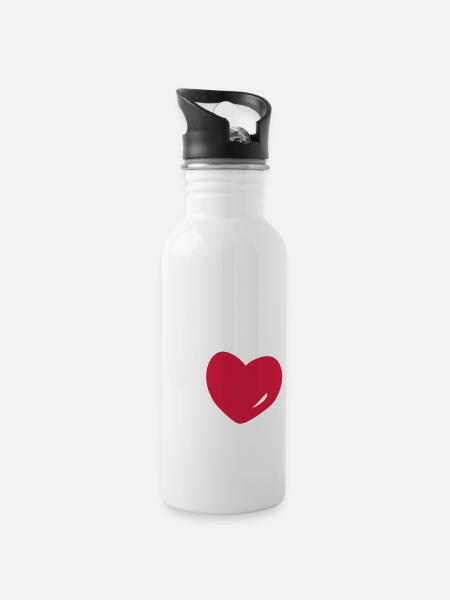 I love - Trinkflasche mit integriertem Trinkhalm - Weiß