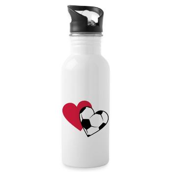 Fußball Herzen - Trinkflasche mit integriertem Trinkhalm - Weiß - Rechts