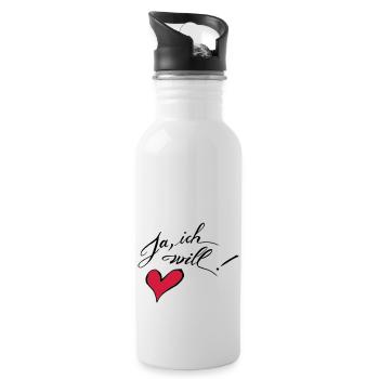 Ja, ich will! - Trinkflasche mit integriertem Trinkhalm - Weiß - Rechts