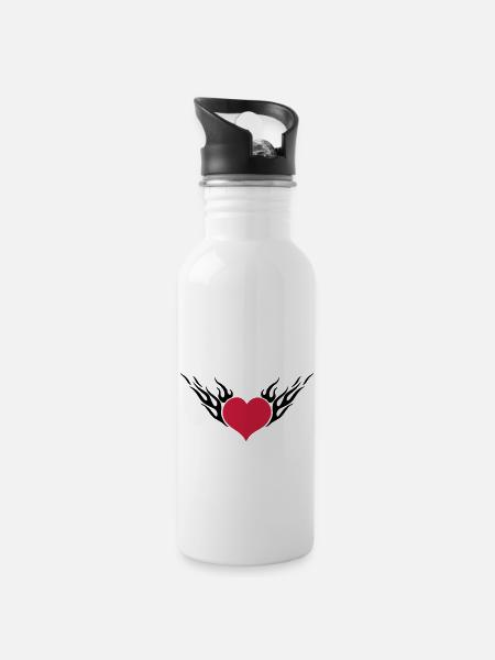 Fire Heart 2c - Water bottle with straw - white