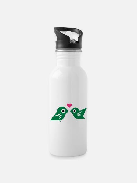 Lovebirds - Water bottle with straw - white