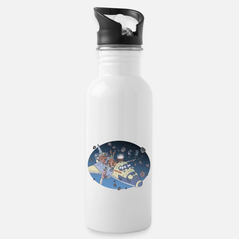 Space Adventure 3 Meteore - Trinkflasche mit integriertem Trinkhalm - Weiß