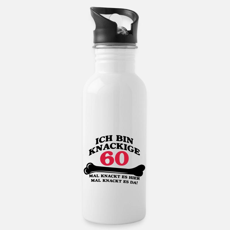 Geburtstag - Ich bin Knackige 60 - Trinkflasche mit integriertem Trinkhalm - Weiß