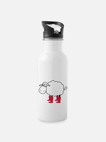 sheep - Water bottle with straw - white
