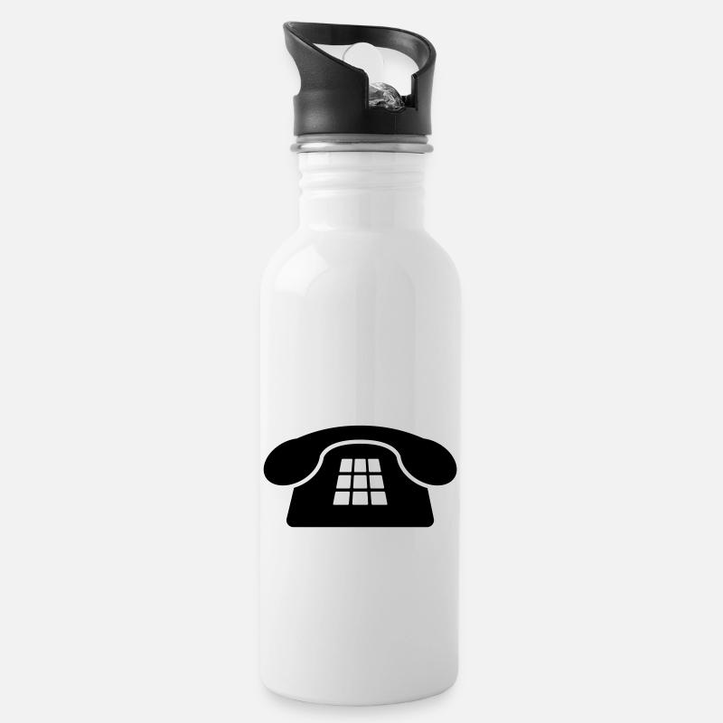 Altes Telefon - Trinkflasche mit integriertem Trinkhalm - Weiß