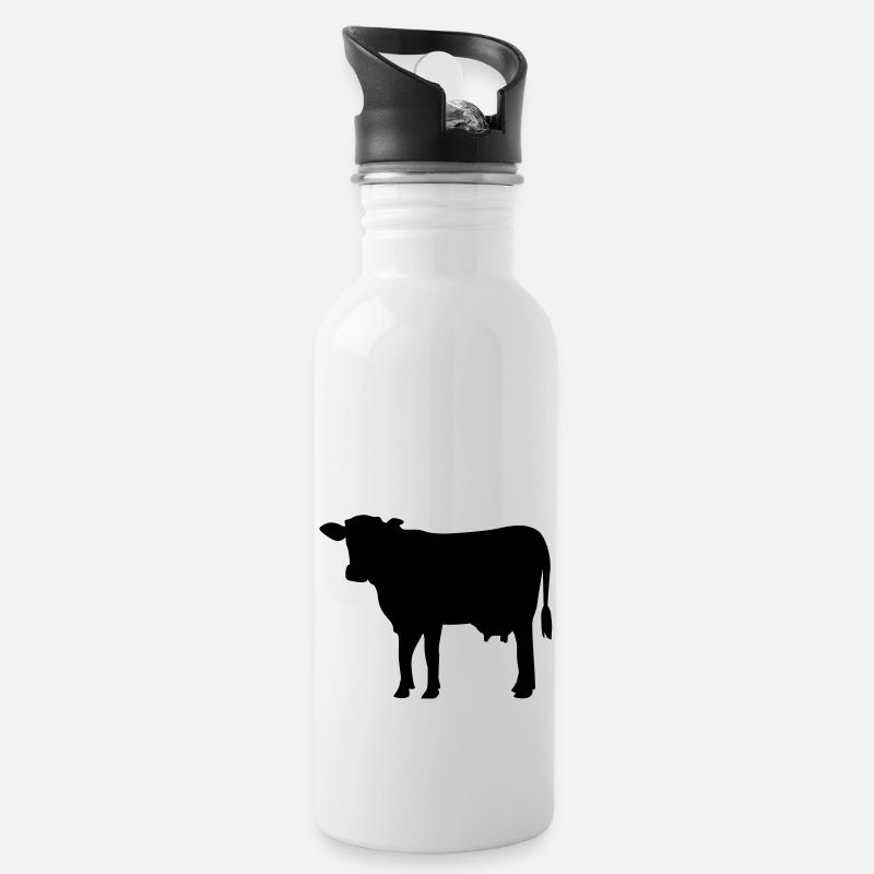 Kuh - Trinkflasche mit integriertem Trinkhalm - Weiß