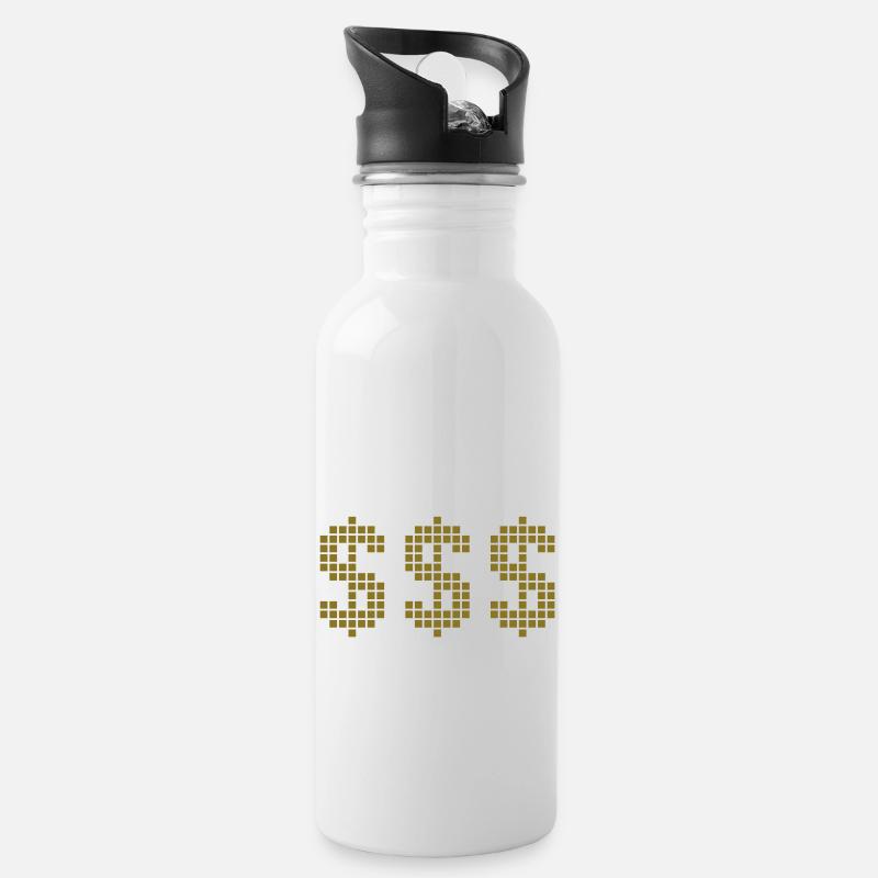 $ Dollar Zeichen Money - Trinkflasche mit integriertem Trinkhalm - Weiß