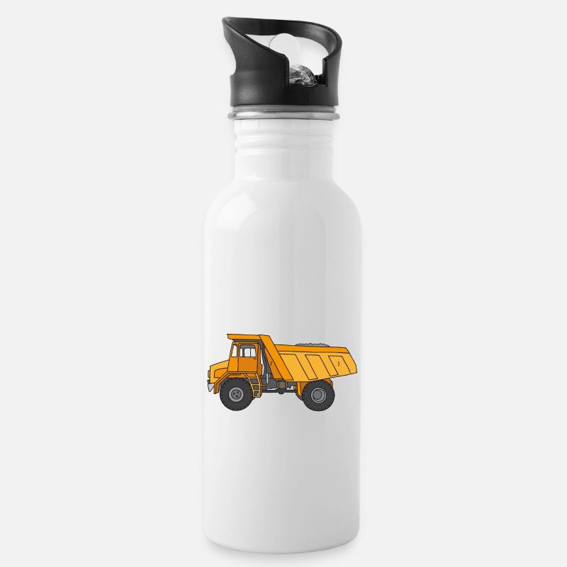 Kipplaster, Muldenkipper - Trinkflasche mit integriertem Trinkhalm - Weiß