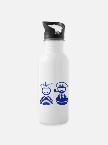 Matrose & Kapitän - Trinkflasche mit integriertem Trinkhalm - Weiß