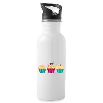 Cupcake - Muffin - Donut - Eis - Schokolade - DD - Trinkflasche mit integriertem Trinkhalm - Weiß - Rechts