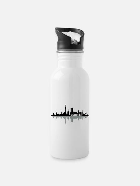 Skyline München Name - Trinkflasche mit integriertem Trinkhalm - Weiß