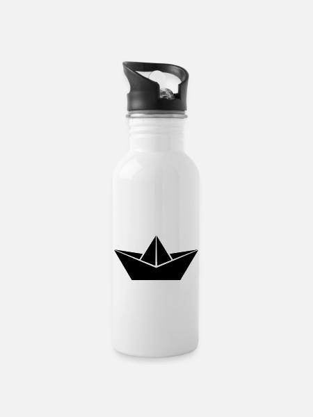 Papierboot - Trinkflasche mit integriertem Trinkhalm - Weiß