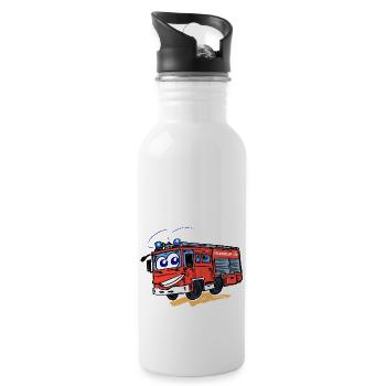 Comic Feuerwehr mit Augen - Trinkflasche mit integriertem Trinkhalm - Weiß - Rechts