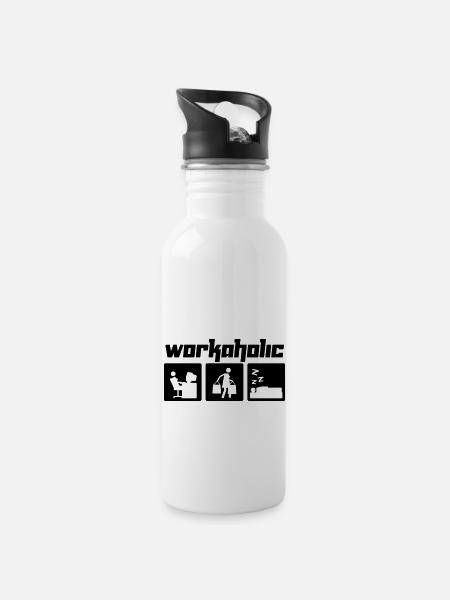 Workaholic (Vektor) - Trinkflasche mit integriertem Trinkhalm - Weiß