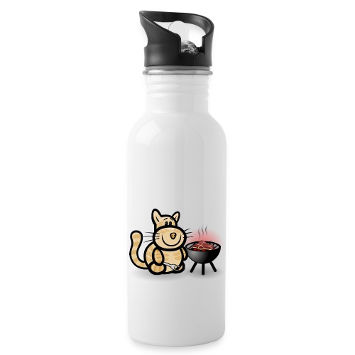 Katze beim Grillen - Trinkflasche mit integriertem Trinkhalm