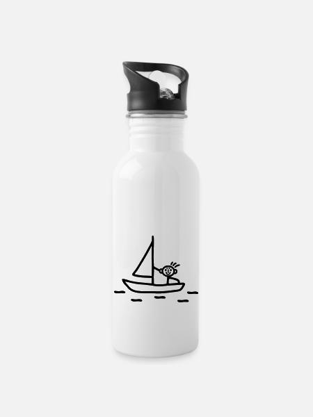 Sail stick figure - Water bottle with straw - white