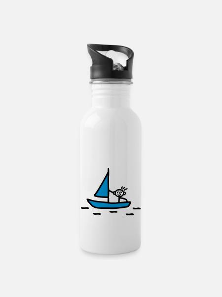 Strichmännchen segeln - V2 - Trinkflasche mit integriertem Trinkhalm - Weiß