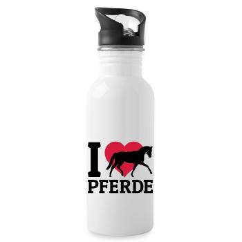I love Pferde - Trinkflasche mit integriertem Trinkhalm - Weiß - Rechts