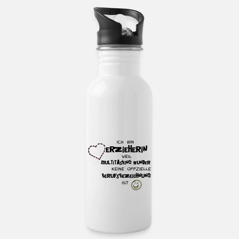 Erzieherin, weil Multitaskingwunder - Trinkflasche mit integriertem Trinkhalm - Weiß