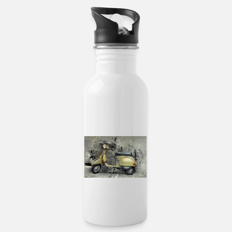 Roller in Gold - Trinkflasche mit integriertem Trinkhalm - Weiß