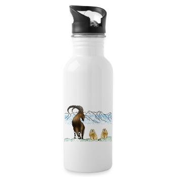 Steinbock, Murmeltiere, Berge - Trinkflasche mit integriertem Trinkhalm - Weiß - Rechts