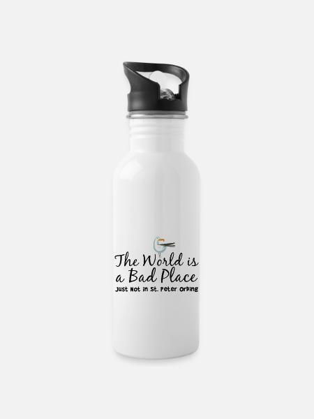 St. Peter Ording - Trinkflasche mit integriertem Trinkhalm - Weiß