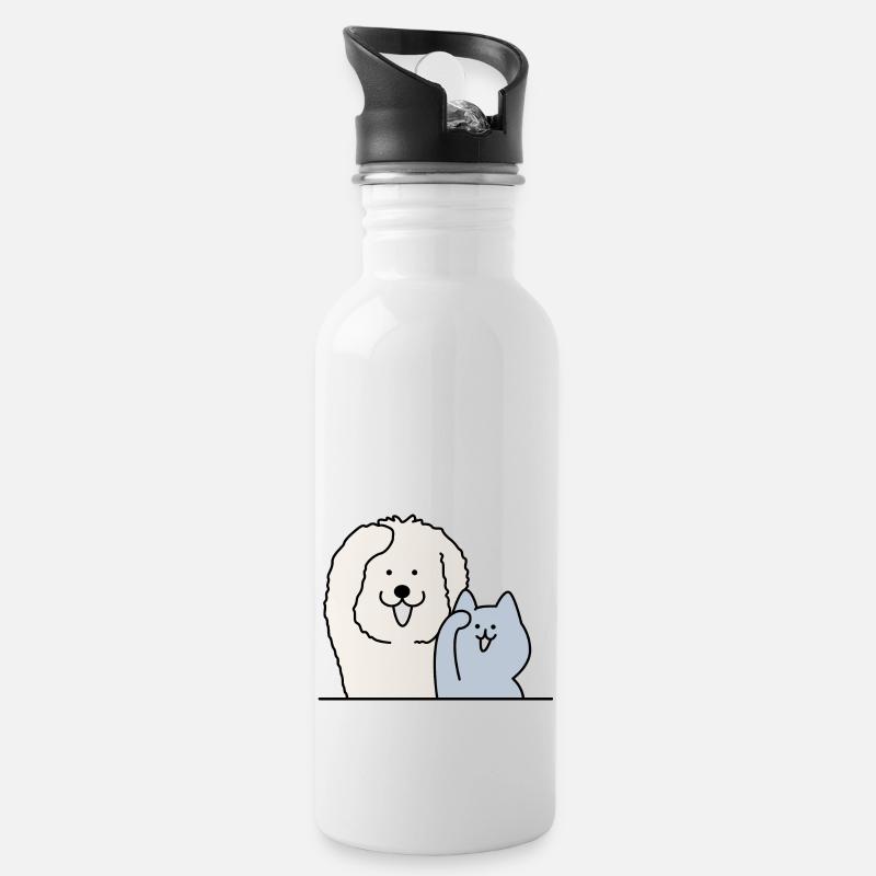 Hund und Katze - Trinkflasche mit integriertem Trinkhalm - Weiß